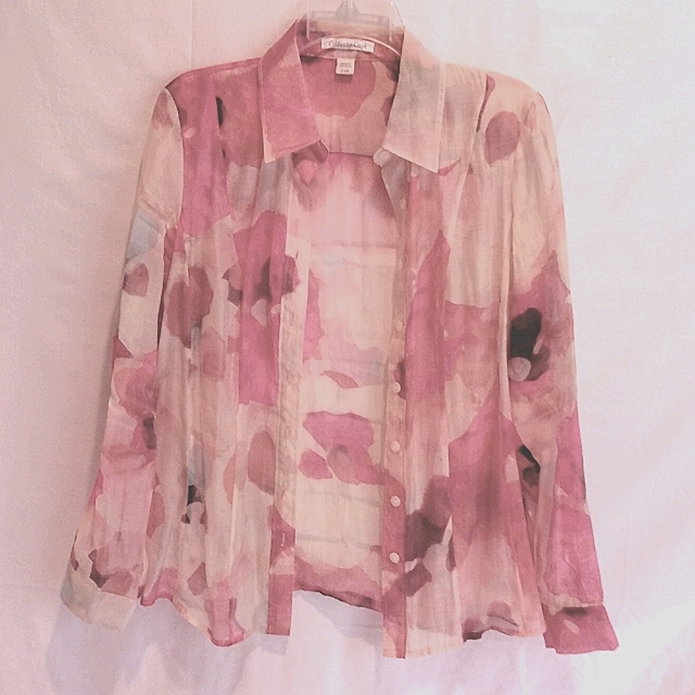 COLDWATER CREEK long-sleeved blouse, sheer coral